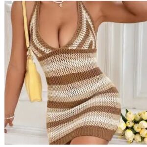 striped pattern halter dress